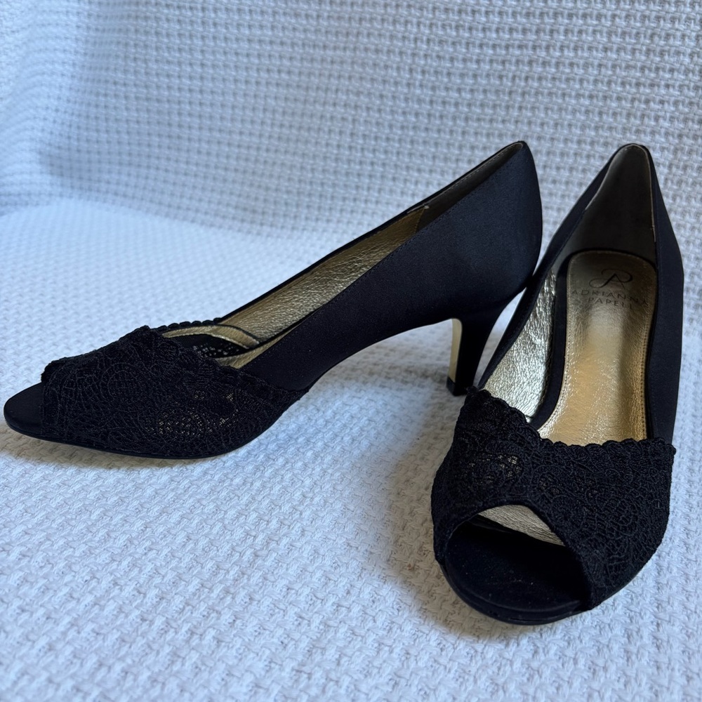 Adrianna Papell Black Lace Peep-Toe Heels